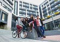 Students in front of the College campus